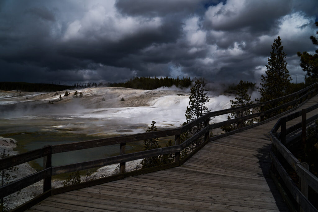 View of Norris Geyser Basin and boardwalk, Yellowstone National Park