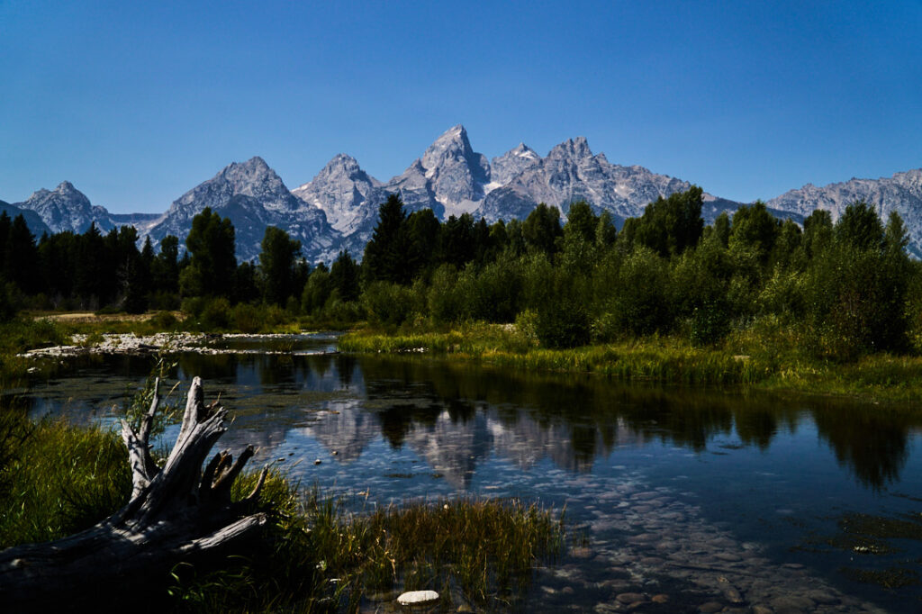 Grand Tetons as seen from Schwabacher Landing, Grand Teton National Park