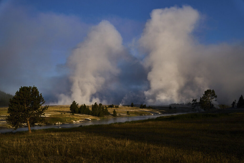 Large steam columns from Grand Prismatic Spring, Yellowstone National Park