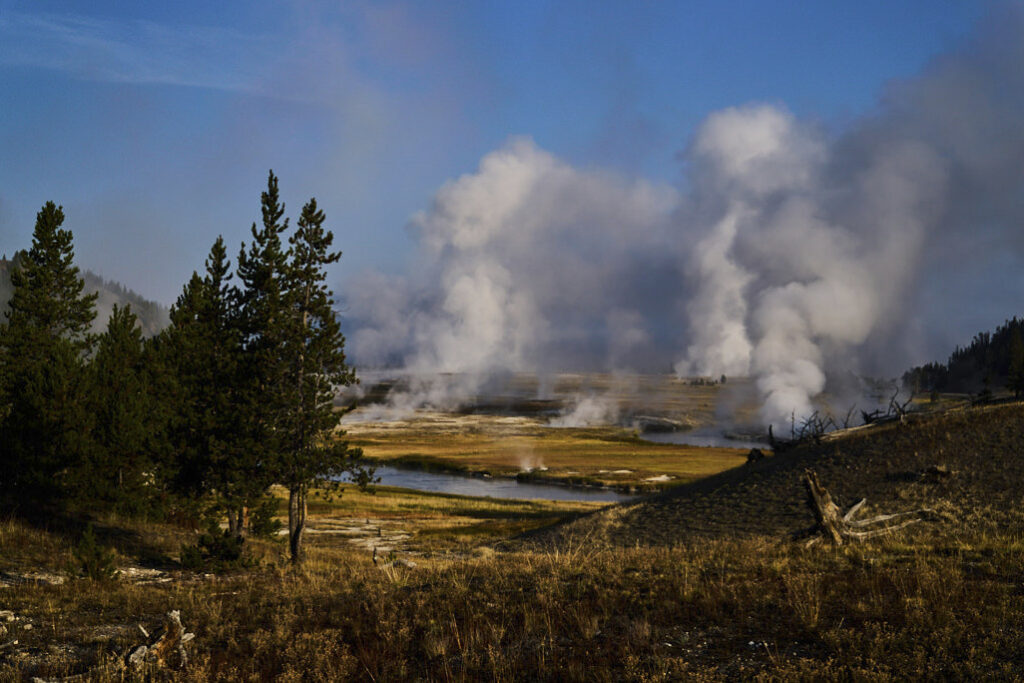 Large steam columns from Grand Prismatic Spring, Yellowstone National Park