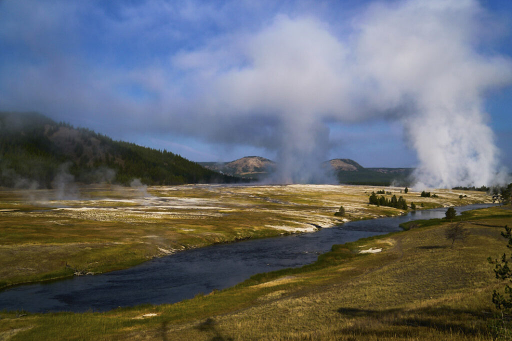 Large steam columns from Grand Prismatic Spring, Yellowstone National Park